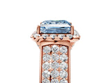 Rose gold Fancy Blue Princess  Halo Round Diamond Pave Band with Prong Setting