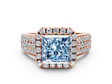 Rose gold Fancy Blue Princess  Halo Round Diamond Pave Band with Prong Setting_12