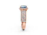 Rose gold Fancy Blue Princess  Halo Round Diamond Pave Band with Prong Setting_14