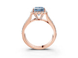 Rose gold Fancy Blue Princess  Halo Round Diamond Pave Band with Prong Setting_15