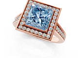 Rose gold Fancy Blue Princess  Halo Solitaire Diamond Ring with Pave Band and Bezel Setting_73