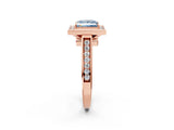 Rose gold Fancy Blue Princess  Halo Solitaire Diamond Ring with Pave Band and Bezel Setting_74