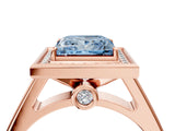Rose gold Fancy Blue Princess  Halo Solitaire Diamond Ring with Pave Band and Bezel Setting_76