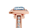 Rose gold Fancy Blue Princess  Halo Solitaire Diamond Ring with Pave Band and Bezel Setting_77
