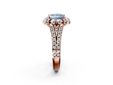 Rose gold Fancy Blue Princess  Halo Split Shank Diamond Engagement Ring with Pave Band and Four-Prong Setting_56