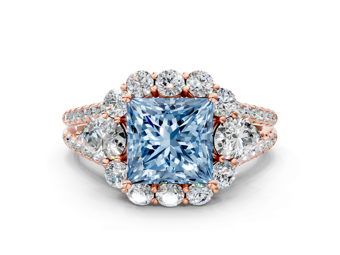 Rose gold Fancy Blue Princess  Halo Split Shank Diamond Engagement Ring with Prong Setting_20