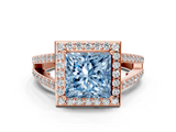 Rose gold Fancy Blue Princess  Halo Split Shank Diamond Ring with Four-Prong Setting_32