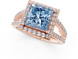 Rose gold Fancy Blue Princess  Halo Split Shank Diamond Ring with Four-Prong Setting_33