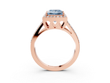 Rose gold Fancy Blue Princess  Halo Split Shank Diamond Ring with Four-Prong Setting_35