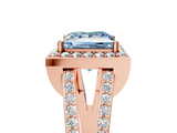Rose gold Fancy Blue Princess  Halo Split Shank Diamond Ring with Four-Prong Setting_37
