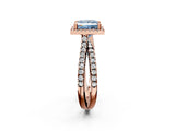 Rose gold Fancy Blue Princess  Halo Split Shank Diamond Ring with Pavé Setting 2