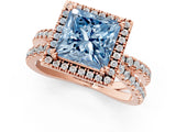 Rose gold Fancy Blue Princess  Halo Split Shank Diamond Ring with Pavé Setting
