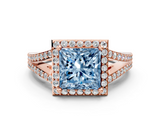 Rose gold Fancy Blue Princess  Halo Split Shank Diamond Ring with Prong Setting_20