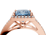 Rose gold Fancy Blue Princess  Halo Split Shank Diamond Ring with Prong Setting_24