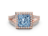 Rose gold Fancy Blue Princess  Halo Split Shank Pave Diamond Ring with Four-Prong Setting_49