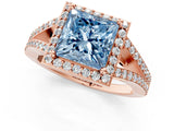 Rose gold Fancy Blue Princess  Halo Split Shank Pave Diamond Ring with Four-Prong Setting_50
