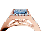 Rose gold Fancy Blue Princess  Halo Split Shank Pave Diamond Ring with Four-Prong Setting_53