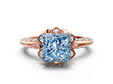 Rose gold Fancy Blue Princess  Halo Split Shank Pave Diamond Ring with Petal Prong Setting_20