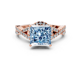 Rose gold Fancy Blue Princess  Halo Twist Band Solitaire Prong Setting Ring_76