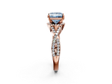 Rose gold Fancy Blue Princess  Halo Twist Band Solitaire Prong Setting Ring_78