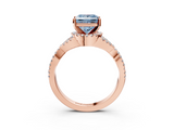 Rose gold Fancy Blue Princess  Halo Twist Band Solitaire Prong Setting Ring_79