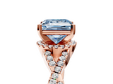 Rose gold Fancy Blue Princess  Halo Twist Band Solitaire Prong Setting Ring_81