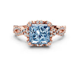 Rose gold Fancy Blue Princess  Halo Twist Band Solitaire Ring with Six-Prong Setting_32