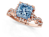 Rose gold Fancy Blue Princess  Halo Twist Band Solitaire Ring with Six-Prong Setting_33