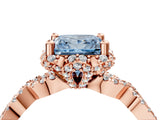 Rose gold Fancy Blue Princess  Halo Twist Band Solitaire Ring with Six-Prong Setting_36