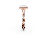 Rose gold Fancy Blue Princess  Halo Twist Band Solitaire Ring_22