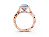 Rose gold Fancy Blue Princess  Halo Twist Band Solitaire Ring_23