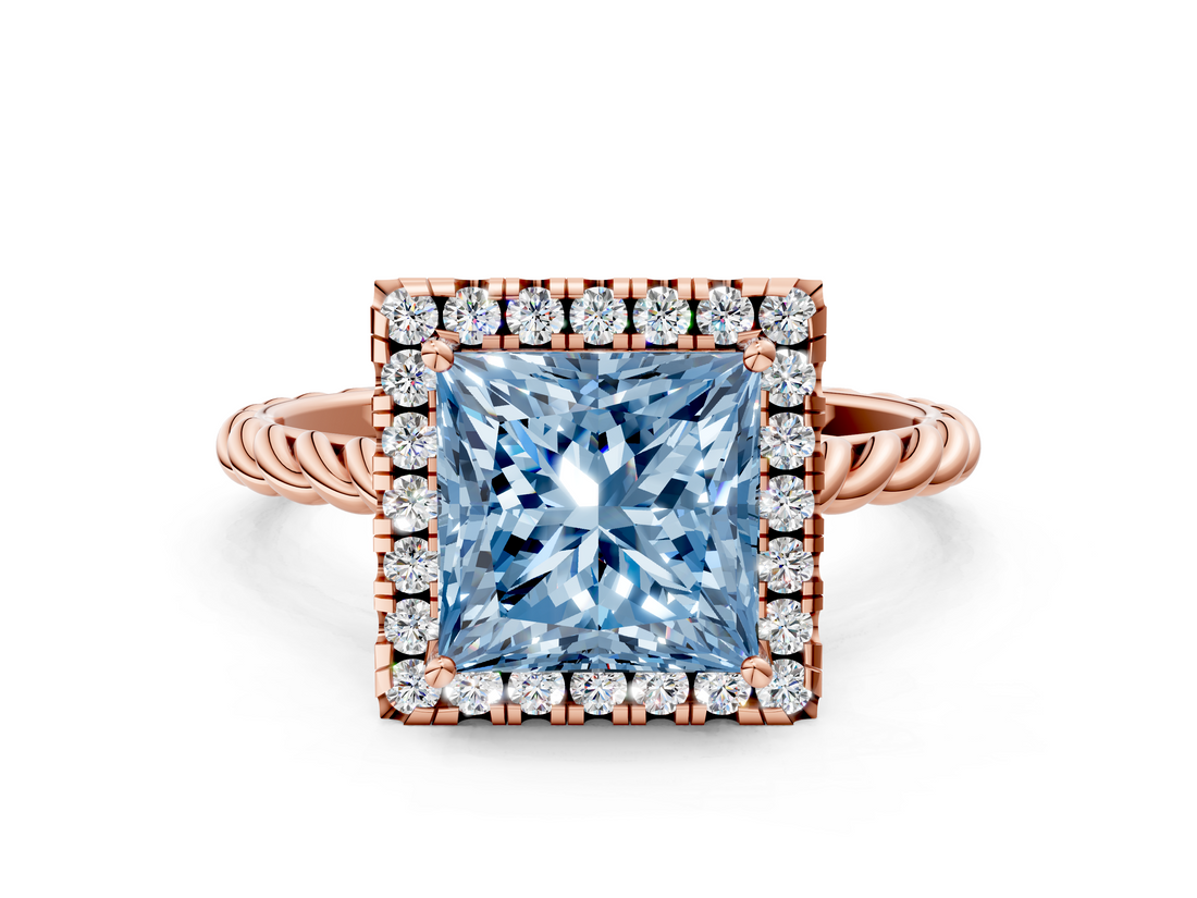 Rose gold Fancy Blue Princess  Halo Twisted Band Four-Prong Diamond Ring_20