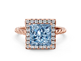 Rose gold Fancy Blue Princess  Halo Twisted Band Four-Prong Diamond Ring_20