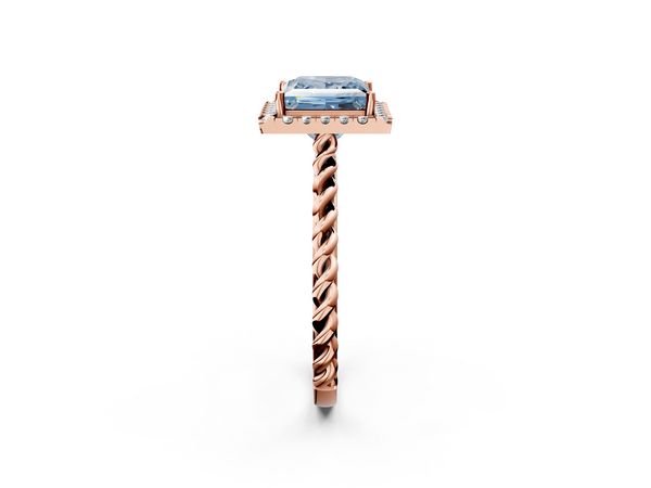 Rose gold Fancy Blue Princess  Halo Twisted Band Four-Prong Diamond Ring