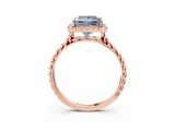 Rose gold Fancy Blue Princess  Halo Twisted Band Four-Prong Diamond Ring_23