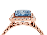 Rose gold Fancy Blue Princess  Halo Twisted Band Four-Prong Diamond Ring_24