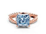 Rose gold Fancy Blue Princess  Halo Twisted Band Four-Prong Ring_32