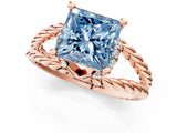 Rose gold Fancy Blue Princess  Halo Twisted Band Four-Prong Ring_33