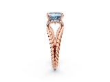 Rose gold Fancy Blue Princess  Halo Twisted Band Four-Prong Ring_34