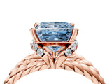 Rose gold Fancy Blue Princess  Halo Twisted Band Four-Prong Ring_36