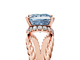 Rose gold Fancy Blue Princess  Halo Twisted Band Four-Prong Ring_37