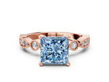 Rose gold Fancy Blue Princess  Milgrain Bezel Diamond Engagement Ring with Solitaire Prong Setting_155