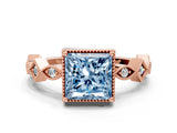Rose gold Fancy Blue Princess  Milgrain Marquise Diamond Twist Band Ring_61