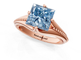 Rose gold Fancy Blue Princess  Solitaire Beaded Band Six-Prong Setting_1