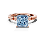 Rose gold Fancy Blue Princess  Solitaire Beaded Band with Four-Prong Setting_71