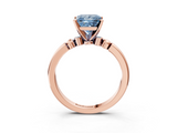 Rose gold Fancy Blue Princess  Solitaire Beaded Band with Four-Prong Setting_74