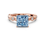 Rose gold Fancy Blue Princess  Solitaire Bezel-Set Diamond Ring with Beaded Band and Four-Prong Setting_32