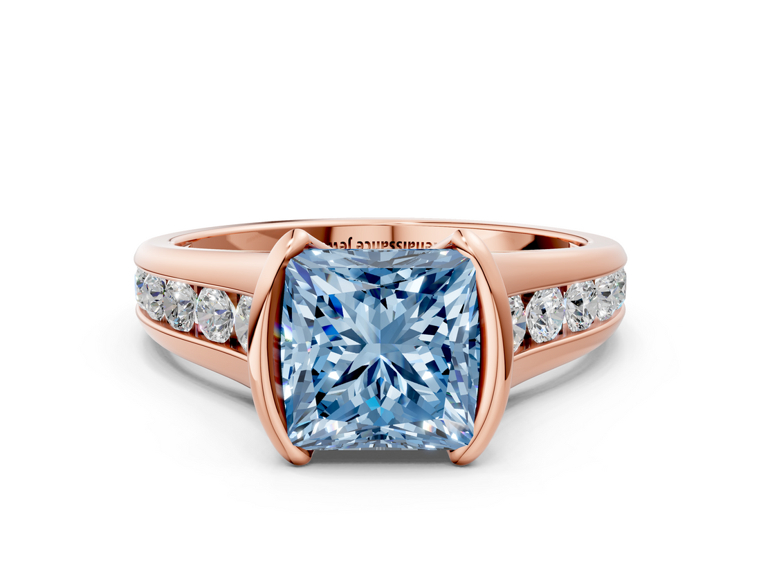 Rose gold Fancy Blue Princess  Solitaire Bezel-Set Diamond Ring with Channel-Set Band_36