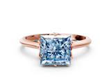 Rose gold Fancy Blue Princess  Solitaire Cathedral Diamond Ring with Six-Prong Setting_17