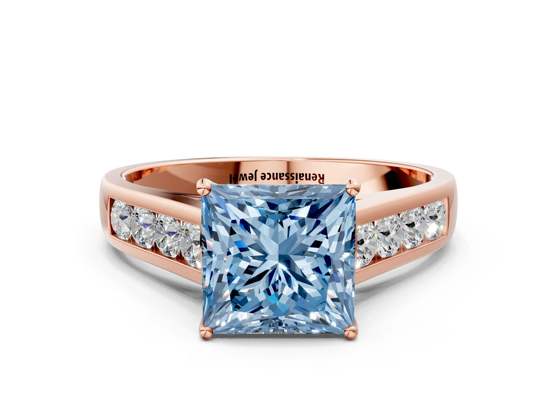 Rose gold Fancy Blue Princess  Solitaire Channel-Set Diamond Engagement Ring with Four-Prong Setting_32